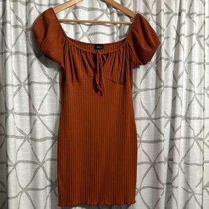 Stylish Rust Off-Shoulder Mini Dress